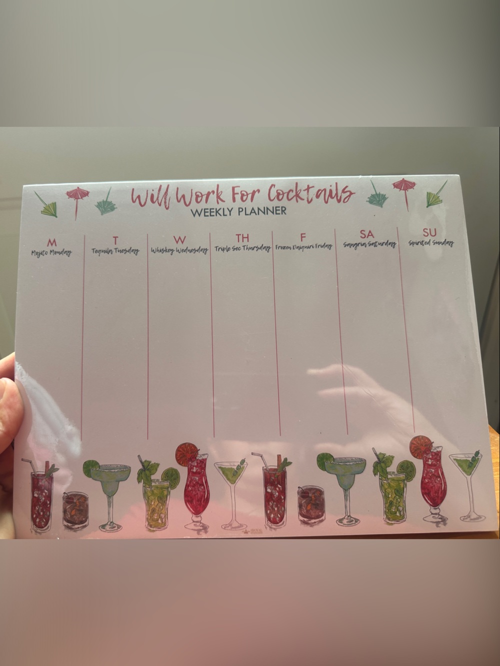 Weekly Planner Notepad - Wild Work For Cocktails (Pink)